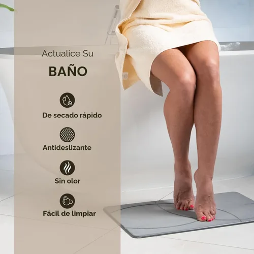 Vista 2 de TOSORO - Tapete de baño de piedra de tierra de diatomeas, antideslizante, súper absorbente, tapete de baño de piedra de diatomita para el suelo