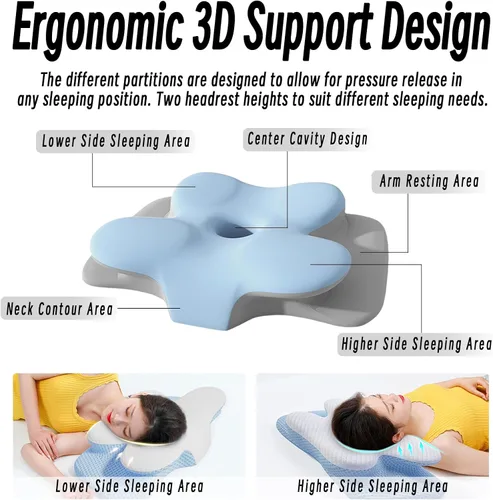 Vista 2 de Almohada cervical para cuello y hombro, almohadas ergonómicas de espuma viscoelástica para dormir con funda de almohada lavable, almohada Azul Cielo