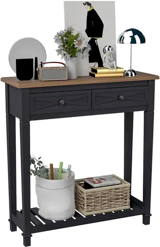 Vista 10 de kinbor Accent - Mesa consola blanca con cajón y estante, mesa de sofá de madera con almacenamiento para entrada, pasillo, sala de estar