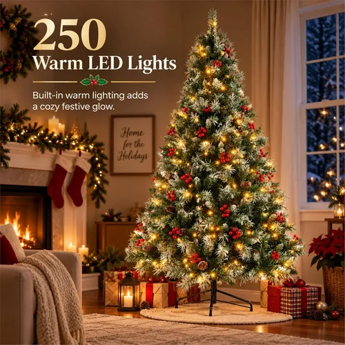 Vista 3 de Árbol de Navidad artificial con luces de 6 pies, abeto preiluminado Verde