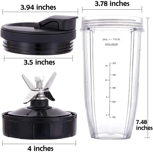 Vista 7 de Vasos de 24 onzas con hoja para llevar, 7 aletas, para licuadora Ninja IQ BN801 SS101 BL480-30 BL641 BL642-30