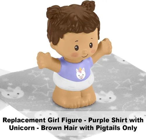 Vista 4 de Pieza de repuesto para Fisher-Price Little People Snuggle Twins - GKY44 ~ Figura de niña gemela ~ Camisa morada con unicornio y coletas