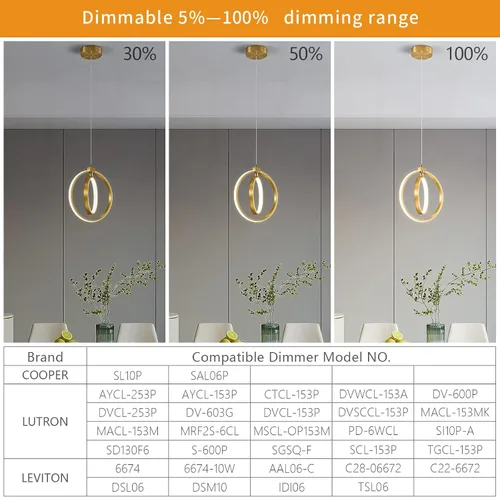 Vista 5 de Lámpara LED moderna con anillo dorado, lámpara colgante de 4000 K, regulable en altura ajustable, iluminación colgante para comedor, cocina, isla