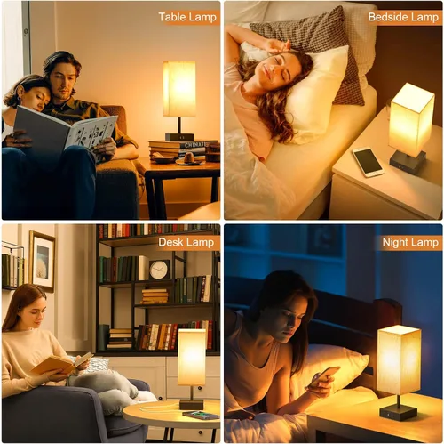Vista 4 de Comzler Lámpara de mesa de noche con control táctil con USB A+ C Lámparas de mesita de noche Lámpara pequeña para dormitorio, regulable de 3 vías