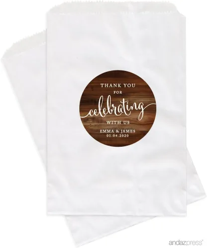 Vista 14 de Andaz Press Bolsas de regalo personalizadas para mesa de postre, agradecimiento por celebrar con nosotros, aguamarina, paquete de 24, personalizadas