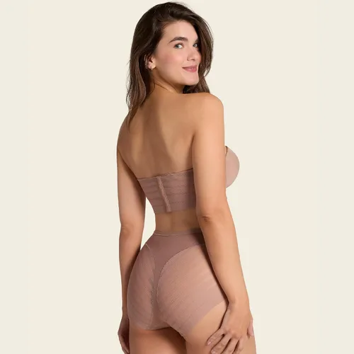 Vista 6 de Leonisa Faja Invisible de Cintura Alta con Control de Abdomen para Mujeres - Ropa Interior de Encaje a Rayas para Damas Panties Marrón claro