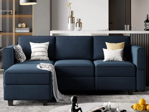 Vista 29 de Belffin - Sofá modular de terciopelo con asientos de almacenamiento, sofá de 3 plazas para sala de estar, color negro