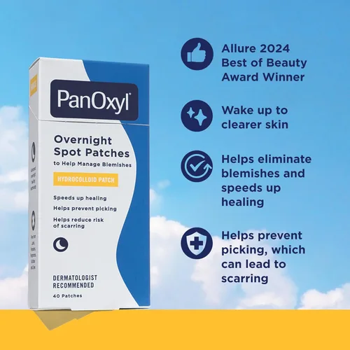 Vista 5 de PanOxyl Paquete de dúo nocturno – Lavado espumoso para acné peróxido de benzoilo 10%, parches de manchas durante la noche PM
