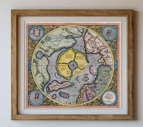 Vista 7 de Mercators 1595 - Póster artístico de pared con diseño de mapa de la tierra plana de las regiones del polo norte Septentrionalium Terrarum, póster