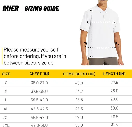 Vista 7 de MIER Men's Golf Polo Shirt with Pocket Short Sleeve Quick Dry Collared Work Casual Shirts UPF 50+ Performance Polyester