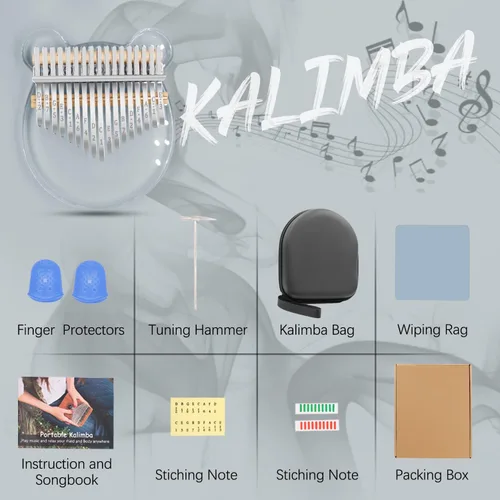 Vista 4 de Piano de Pulgar Acrílico Kalimba, YUNDIE Portátil 17 Teclas Piano de Dedo de Cristal Mbira, Instrumentos Musicales Regalo de Cumpleaños para Adultos
