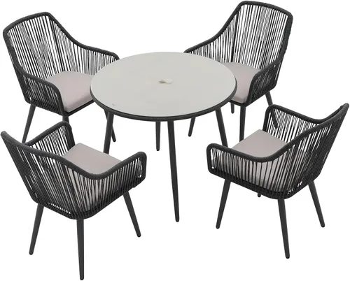 Vista 9 de Patiorama - Juego de comedor de 5 piezas, juego de sillas para mesa de comedor al aire libre, color negro