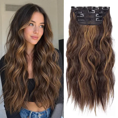 Vista 9 de Extensiones de cabello con clip, extensiones de cabello sintético ondulado de 14 pulgadas con clip (color: 22H10#)