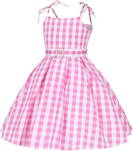 Vista 2 de SZ-TONDA Vestido con correa para disfraz a cuadros rosados para niñas Ropa de fiesta de Halloween 2023 para niños, cosplay, cumpleaños, fiesta