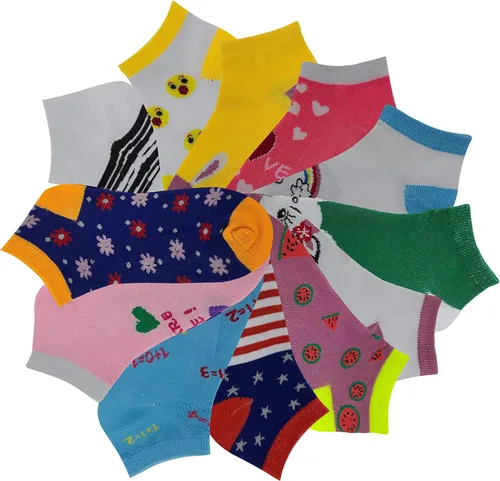 Vista 4 de Different Touch Ayla - Calcetines coloridos al tobillo y invisibles para niñas, paquete de 12 pares