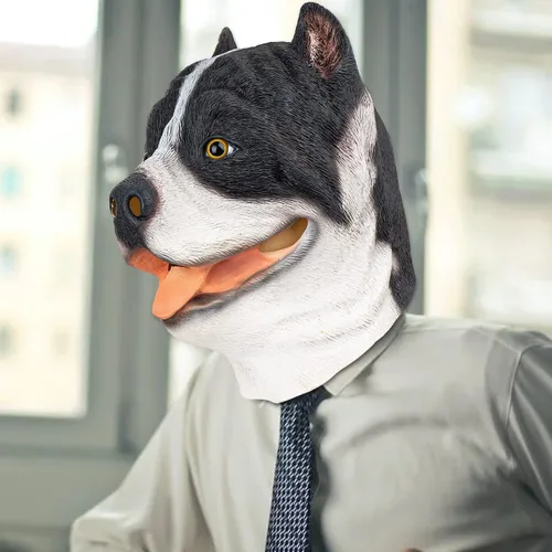 Vista 5 de PartyHop Pitbull - Máscara de látex para perro, máscara de cabeza completa, disfraz para fiesta de disfraces de Halloween