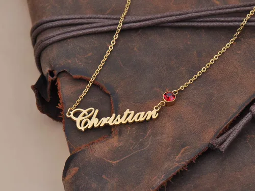 Vista 5 de HUAN XUN Collar personalizado con 2 nombres con colgante de piedra natal