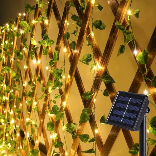 Vista 9 de suddus Cadena de luces solares de hiedra, 33 pies, 100 enredaderas LED con Ivy