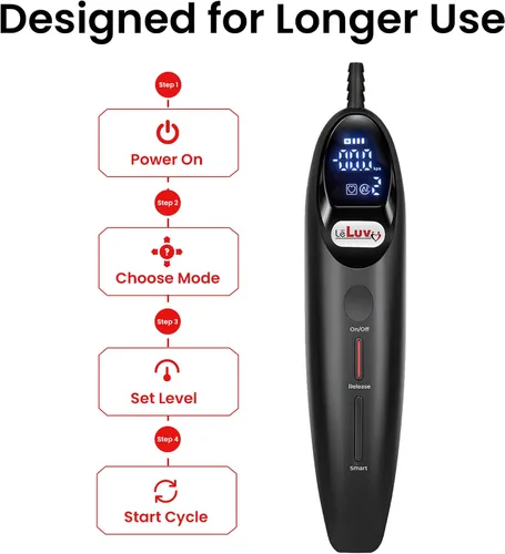 Vista 6 de LeLuv Magna LCD Controlador de bomba de vacío portátil inteligente USB recargable Modos programables o manuales - Silicona negra lisa