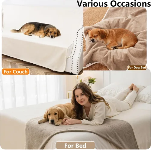 Vista 5 de Manta impermeable para perros pequeños, a prueba de fugas, manta reversible para sofá, cama, protector de muebles lavable a máquina, 25 x 35 Beige