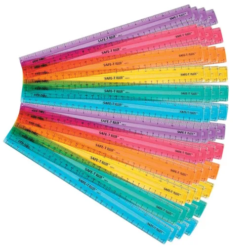 Vista 10 de hand2mind Reglas de plástico Safe-T multicolor, transparentes, semiflexibles de 12 pulgadas, reglas de plástico arcoíris, regla de seguridad