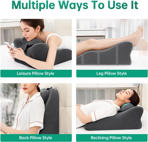 Vista 5 de MOONYOOY Almohada ergonómica de apoyo de espuma viscoelástica y cojín de elevación de piernas, soporte de espalda de espuma viscoelástica