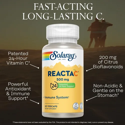 Vista 3 de SOLARAY Reacta-C con vitamina C 500 mg - 200 mg concentrado de bioflavonoide, vitaminas de defensa inmunológica - Suplemento patentado de apoyo