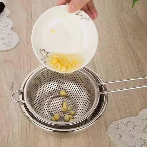 Vista 3 de Stainless Steel Colander Basket Easy to Use and Comfortable Grip Portable Strainer for Kitchens Multipurpose Use