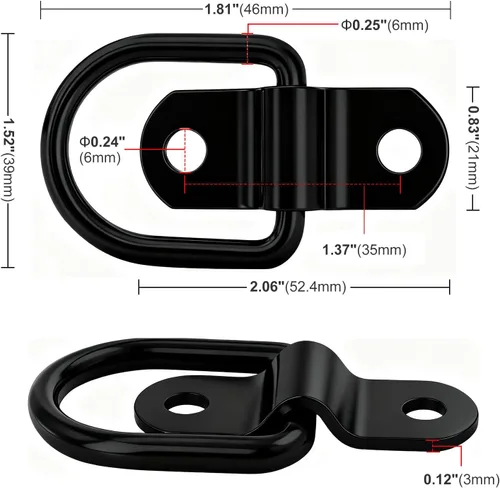 Vista 2 de Anclajes de anillos en D de 1/4" para amarre, ancla de remolque resistente, anillos de amarre de 2400 lbs de capacidad, para remolque, cama