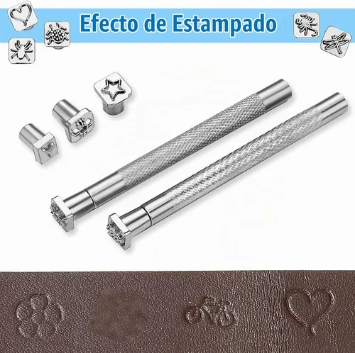 Vista 2 de 70 piezas de herramientas de estampado de cuero, kit de estampado de cuero con 2 piezas de herramientas de punzón, 68 piezas de letras metálicas