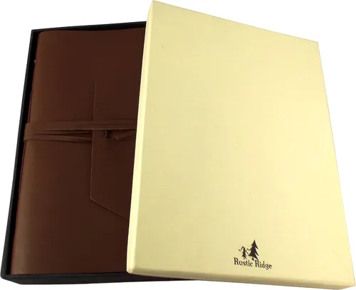 Vista 3 de Diario/cuaderno de bocetos grande de piel auténtica con caja de regalo, 380 páginas, 9 x 12 pulgadas, estilo vintage, marrón oscuro intenso