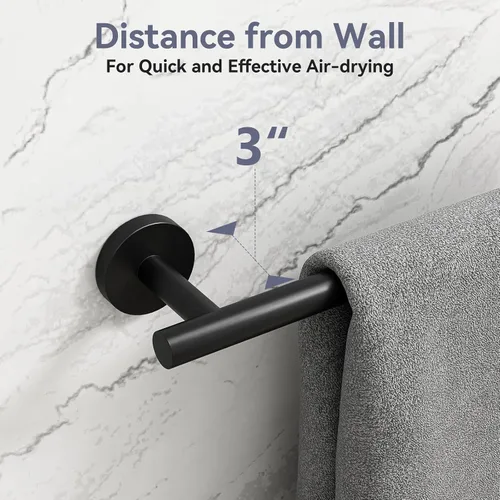 Vista 6 de Toallero negro mate de 18 pulgadas, toallero de baño grueso, toallero montado en la pared, barra de toalla de acero inoxidable SUS304, decoración