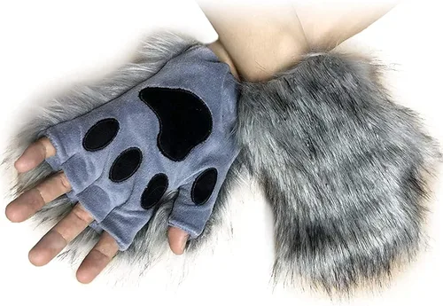 Vista 2 de HAOAN Juego de orejas y guantes con clip de cola de zorro lobo, Halloween, Navidad, fiesta de disfraces, juguetes de regalo para mujeres