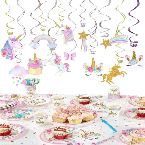 Vista 5 de Decoración de 30 unidades con diseño de unicornio para colgar, para fiestas, cumpleaños.