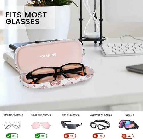 Vista 3 de molshine Estuche rígido de piel sintética para gafas, estuche portátil de viaje para hombres, mujeres, niñas, viajes, estudio, trabajo
