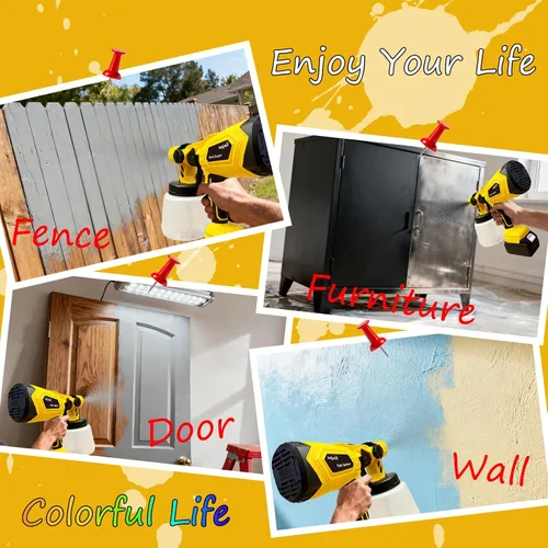 Vista 7 de Pulverizador de pintura inalámbrico con 2 baterías y cargador, HVLP 700W Includes 2 batteries & charger, 700W motor, 4 brass nozzles, 3 patterns