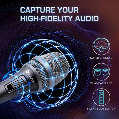 Vista 5 de CAROL AC-900S XLR Micrófono vocal con cable, supercardioide con interruptor - negro Dynamic handheld microphone with AHNC dual-engine noise