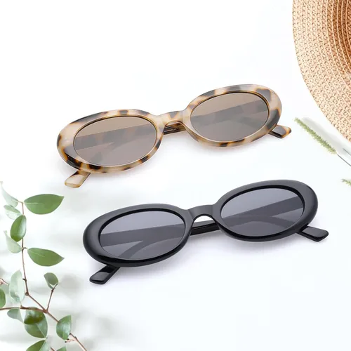 Vista 2 de knliwkm 2 pares de lentes de sol retro ovalados para mujeres y hombres, cara pequeña de los años 90, Y2K, lentes vintage delgados