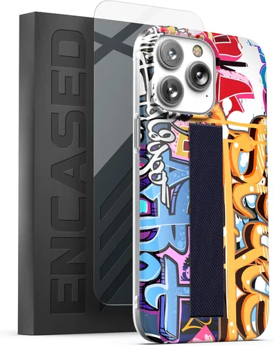Vista 13 de ENCASED Funda para iPhone 14 PRO con correa de mano y protector de pantalla (anillo de mármol dorado)