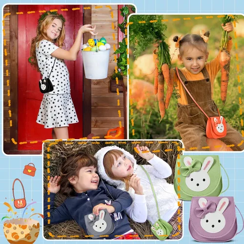 Vista 4 de Clysee 10 piezas de bolsos cruzados para niñas pequeñas, bolso cruzado de conejo, bolso cruzado de poliuretano para niñas y niños pequeños, 10
