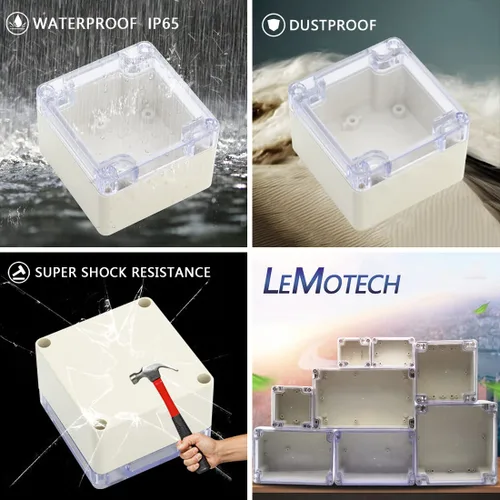 Vista 7 de LeMotech - Caja de derivación de plástico ABS IP65 a prueba de polvo e impermeable, recinto eléctrico universal para proyectos, color gris