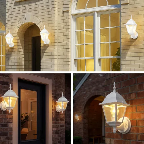 Vista 5 de Faroles de pared para exteriores, paquete de 2 luces blancas impermeables para porche, con vidrio transparente, aplique de aluminio resistente a