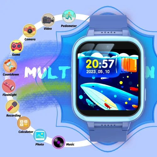 Vista 28 de Reloj inteligente para niños con juegos de rompecabezas, pantalla táctil HD, cámara de video, reproductor de música, podómetro, reloj despertador