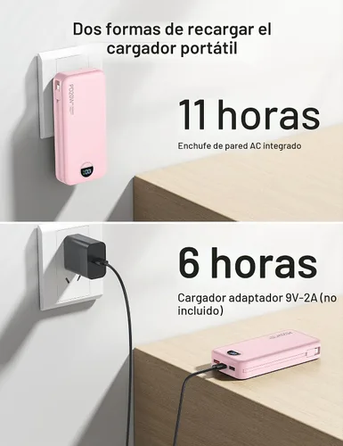 Vista 5 de 20000mAh cargador ultra portátil banco de energía con cables inBuilt y enchufe de pared de CA Rosa-20Ah