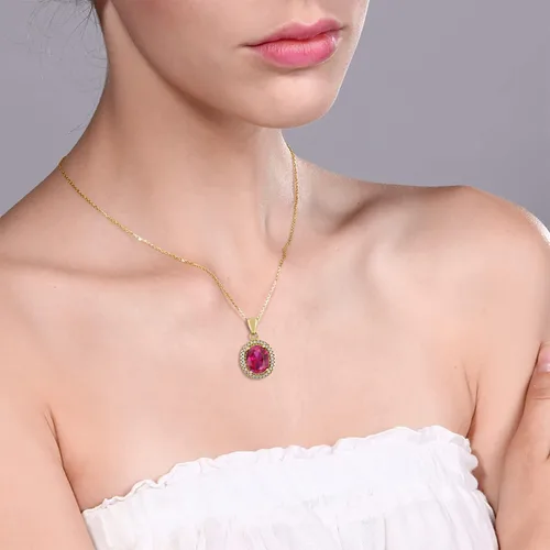 Vista 25 de Gem Stone King Collar con colgante de plata chapada en oro amarillo de 18 quilates de 0.433 x 0.354 in con piedra natal ovalada para mujer