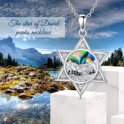 Vista 3 de PROESS Collar de plata de ley con colgante de montaña y sol de semilla de mostaza/masónico/brújula para mujeres y hombres, collar con colgante