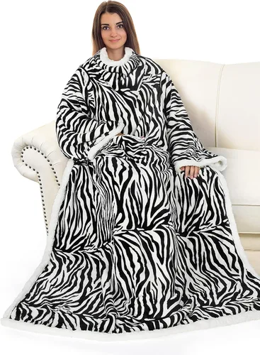 Vista 23 de Catalonia - Manta de forro polar tipo sherpa con mangas, súper suave, cálida y cómoda, de gran tamaño, de forro polar y microplush, con mangas