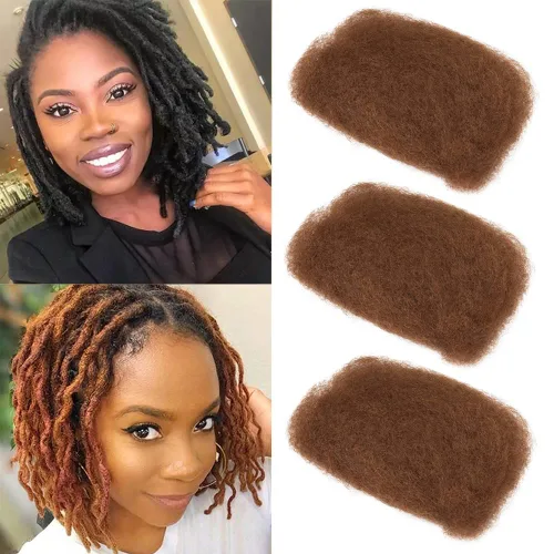 Vista 16 de Extensiones de cabello 100 % humano afro afro rizado a granel color castaño caoba a granel, 3 paquetes de 4.23 oz, extensiones de cabello rizado
