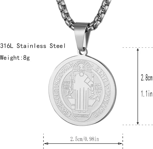 Vista 2 de STWTR Collar de medalla de San Benito de acero inoxidable medalla de sacramento cristiano joyería antimalvada regalo católico para hombres y mujeres