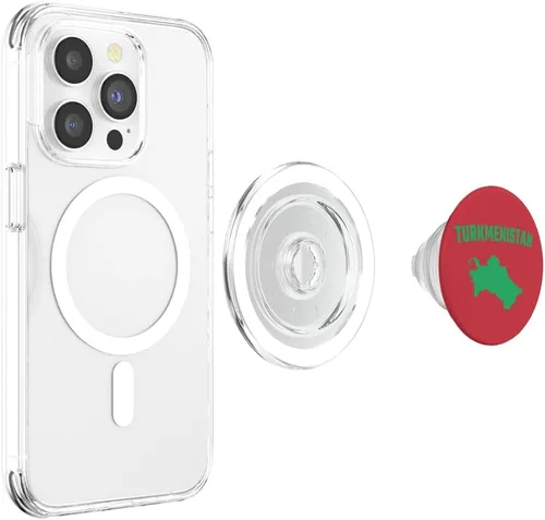 Vista 4 de Isolated green silhouette of a map of Turkmenistan PopSockets MagSafe PopGrip for iPhone